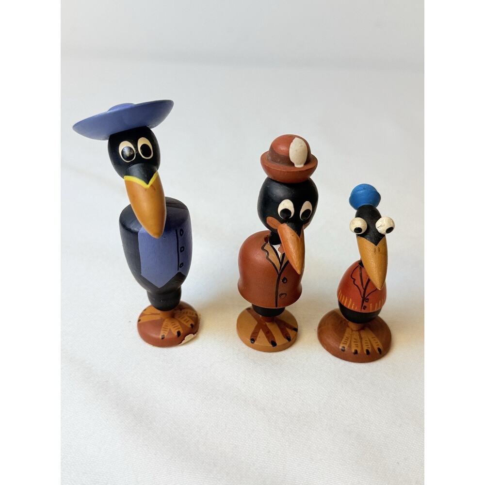 Vtg Disney Productions Dumbo Wooden Set Of 3 Crows Japan Mickey Mark- Read